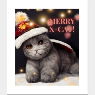 Christmas cat - charming shorthair on the Xmas cosy evening Posters and Art